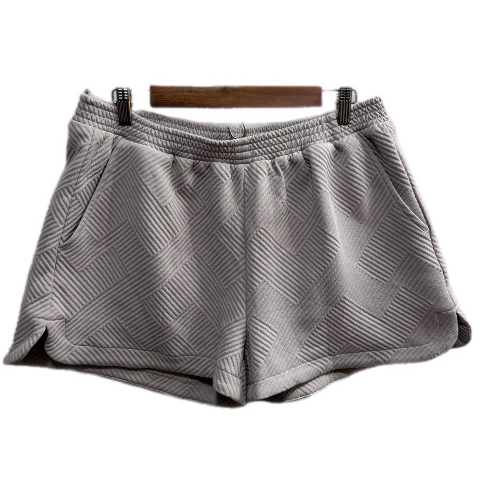 Umgee Quilted Textured Shorts Womens L Grey Excellent Elastic Waist‎ Pockets